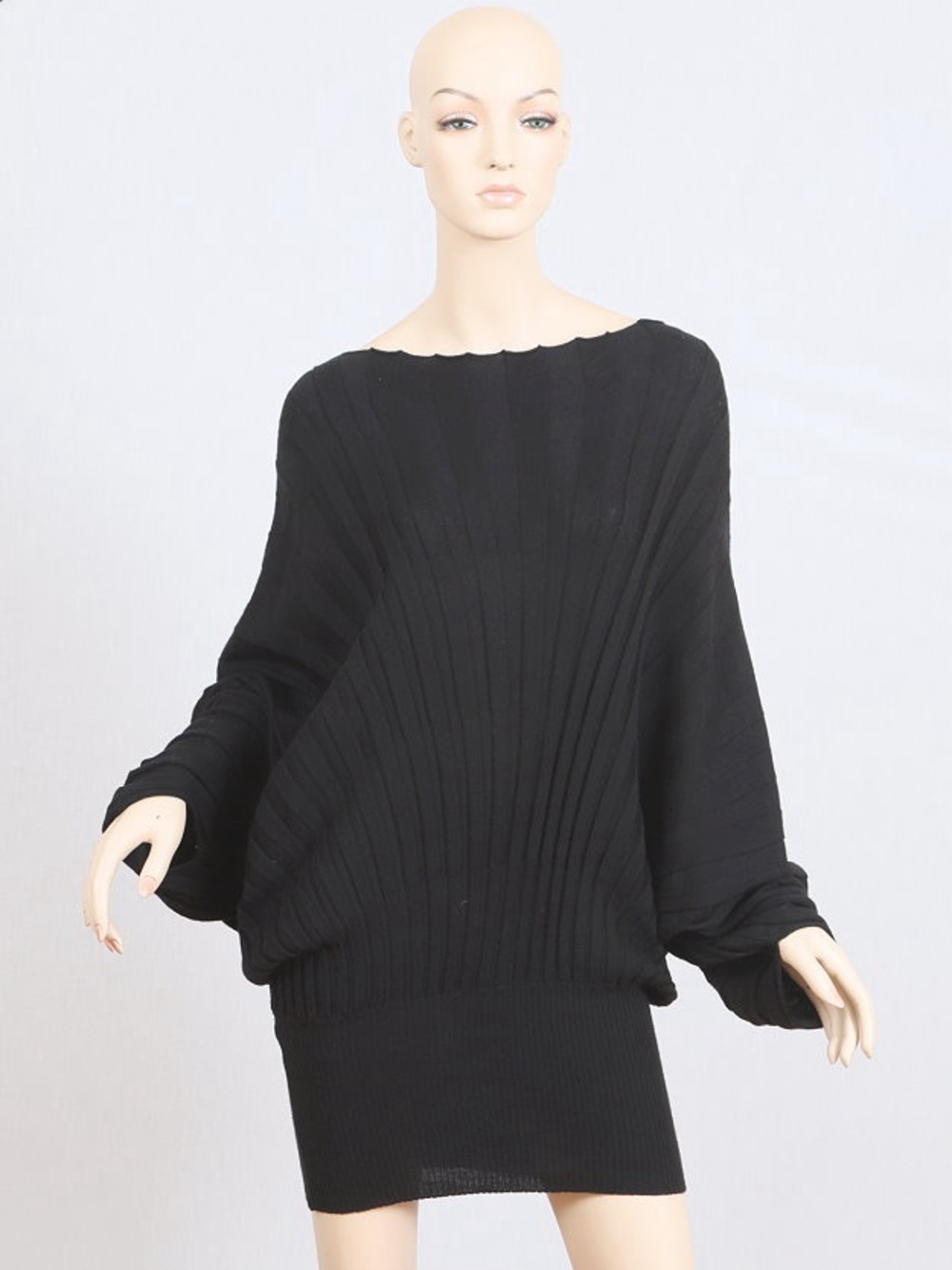 Black Ribbed Oversized Knit virgin wool  Mini Dress by Gaetanonavarra Italy 42/8